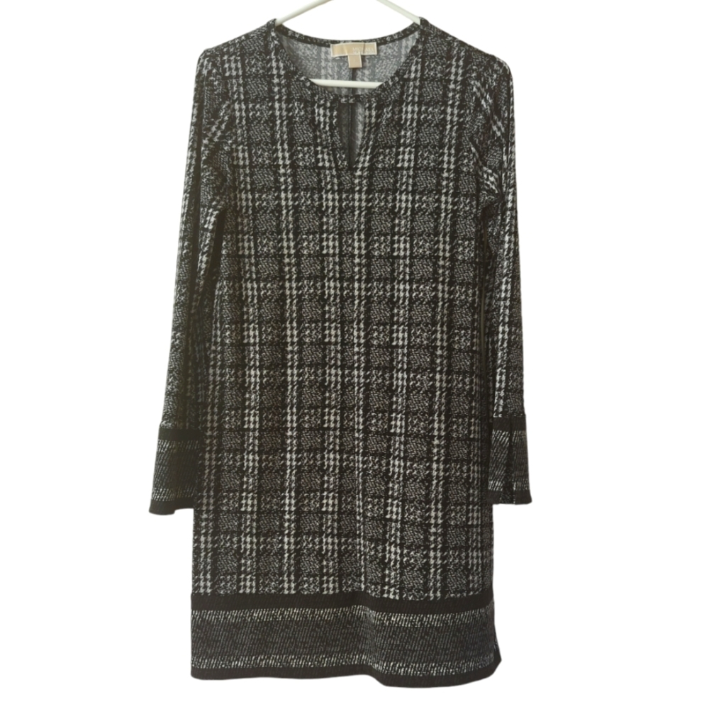 Michael Michael Kors Houndstooth Key Hole Opening Long Sleeve Dress SMALL - Picture 2 of 16